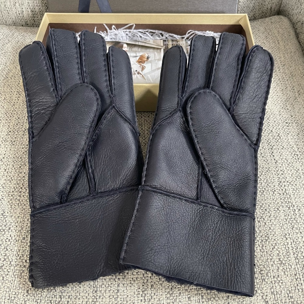 Yiseven Men’s 100% Leather Gloves sz M Navy Blue